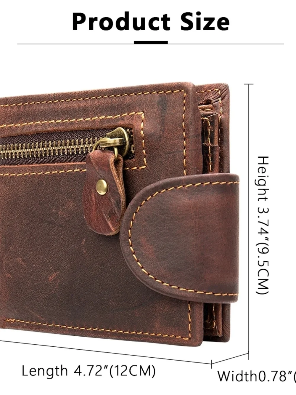 Vintage Brown Leather Men’s Wallet with Zipper Coin Pocket